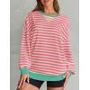 imageZESICA Womens Casual Striped Pullover Tops Long Sleeve Shirts Crewneck Oversized Sweatshirts Spring ClothesPink