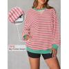 imageZESICA Womens Casual Striped Pullover Tops Long Sleeve Shirts Crewneck Oversized Sweatshirts Spring ClothesPink