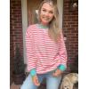 imageZESICA Womens Casual Striped Pullover Tops Long Sleeve Shirts Crewneck Oversized Sweatshirts Spring ClothesPink