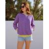 imageZESICA Womens Casual Striped Pullover Tops Long Sleeve Shirts Crewneck Oversized Sweatshirts Spring ClothesRose