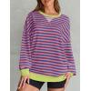 imageZESICA Womens Casual Striped Pullover Tops Long Sleeve Shirts Crewneck Oversized Sweatshirts Spring ClothesRose