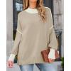 imageZESICA Womens Fall Casual Long Sleeve Crew Neck Side Slit Oversized Ribbed Knit Pullover Sweater TopsGreyapricot