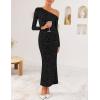 imageZESICA Womens Fall Floral Off Shoulder Bodycon Maxi Dresses 2025 Long Sleeve Ruched Elegant Cocktail Party DressBlack