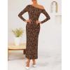 imageZESICA Womens Fall Floral Off Shoulder Bodycon Maxi Dresses 2025 Long Sleeve Ruched Elegant Cocktail Party DressBrown