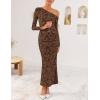 imageZESICA Womens Fall Floral Off Shoulder Bodycon Maxi Dresses 2025 Long Sleeve Ruched Elegant Cocktail Party DressBrown
