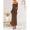 imageZESICA Womens Fall Floral Off Shoulder Bodycon Maxi Dresses 2025 Long Sleeve Ruched Elegant Cocktail Party DressBrown