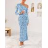imageZESICA Womens Fall Floral Off Shoulder Bodycon Maxi Dresses 2025 Long Sleeve Ruched Elegant Cocktail Party DressDustyblue