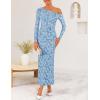 imageZESICA Womens Fall Floral Off Shoulder Bodycon Maxi Dresses 2025 Long Sleeve Ruched Elegant Cocktail Party DressDustyblue