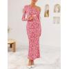 imageZESICA Womens Fall Floral Off Shoulder Bodycon Maxi Dresses 2025 Long Sleeve Ruched Elegant Cocktail Party DressPink