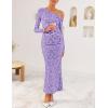 imageZESICA Womens Fall Floral Off Shoulder Bodycon Maxi Dresses 2025 Long Sleeve Ruched Elegant Cocktail Party DressPurple