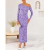 imageZESICA Womens Fall Floral Off Shoulder Bodycon Maxi Dresses 2025 Long Sleeve Ruched Elegant Cocktail Party DressPurple