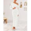 imageZESICA Womens Fall Floral Off Shoulder Bodycon Maxi Dresses 2025 Long Sleeve Ruched Elegant Cocktail Party DressWhite