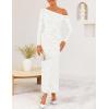 imageZESICA Womens Fall Floral Off Shoulder Bodycon Maxi Dresses 2025 Long Sleeve Ruched Elegant Cocktail Party DressWhite