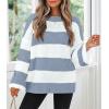 imageZESICA Womens Fall Long Sleeve Crew Neck Striped Color Block Comfy Loose Oversized Knitted Pullover SweaterBlue