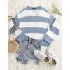 imageZESICA Womens Fall Long Sleeve Crew Neck Striped Color Block Comfy Loose Oversized Knitted Pullover SweaterBlue
