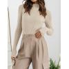 imageZESICA Womens Fall Long Sleeve Turtleneck T Shirt Ribbed Knit Sweater Slim Fit Basic Casual Tee TopsAlmond