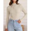 imageZESICA Womens Fall Long Sleeve Turtleneck T Shirt Ribbed Knit Sweater Slim Fit Basic Casual Tee TopsAlmond