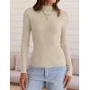 imageZESICA Womens Fall Long Sleeve Turtleneck T Shirt Ribbed Knit Sweater Slim Fit Basic Casual Tee TopsAlmond