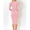 imageZESICA Womens Fall Sweater Dress V Neck Long Sleeve Ribbed Knit Tie Waist Bodycon Slim Fit Midi DressesPink