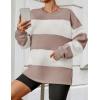 imageZESICA Womens Fall Sweatshirt Tops Crewneck Long Sleeve Loose Oversized Striped Fleece Pullover 2025 ClothesAlmond