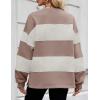 imageZESICA Womens Fall Sweatshirt Tops Crewneck Long Sleeve Loose Oversized Striped Fleece Pullover 2025 ClothesAlmond