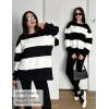 imageZESICA Womens Fall Sweatshirt Tops Crewneck Long Sleeve Loose Oversized Striped Fleece Pullover 2025 ClothesBlack