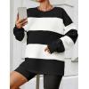 imageZESICA Womens Fall Sweatshirt Tops Crewneck Long Sleeve Loose Oversized Striped Fleece Pullover 2025 ClothesBlack