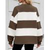 imageZESICA Womens Fall Sweatshirt Tops Crewneck Long Sleeve Loose Oversized Striped Fleece Pullover 2025 ClothesBrown