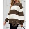 imageZESICA Womens Fall Sweatshirt Tops Crewneck Long Sleeve Loose Oversized Striped Fleece Pullover 2025 ClothesBrown