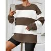imageZESICA Womens Fall Sweatshirt Tops Crewneck Long Sleeve Loose Oversized Striped Fleece Pullover 2025 ClothesBrown