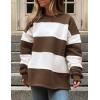 imageZESICA Womens Fall Sweatshirt Tops Crewneck Long Sleeve Loose Oversized Striped Fleece Pullover 2025 ClothesBrown