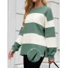 imageZESICA Womens Fall Sweatshirt Tops Crewneck Long Sleeve Loose Oversized Striped Fleece Pullover 2025 ClothesGreen