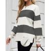 imageZESICA Womens Fall Sweatshirt Tops Crewneck Long Sleeve Loose Oversized Striped Fleece Pullover 2025 ClothesGrey