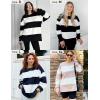 imageZESICA Womens Fall Sweatshirt Tops Crewneck Long Sleeve Loose Oversized Striped Fleece Pullover 2025 ClothesGrey