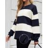 imageZESICA Womens Fall Sweatshirt Tops Crewneck Long Sleeve Loose Oversized Striped Fleece Pullover 2025 ClothesNavy