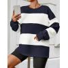 imageZESICA Womens Fall Sweatshirt Tops Crewneck Long Sleeve Loose Oversized Striped Fleece Pullover 2025 ClothesNavy