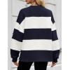 imageZESICA Womens Fall Sweatshirt Tops Crewneck Long Sleeve Loose Oversized Striped Fleece Pullover 2025 ClothesNavy