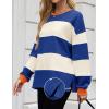 imageZESICA Womens Fall Sweatshirt Tops Crewneck Long Sleeve Loose Oversized Striped Fleece Pullover 2025 ClothesRoyal Blue