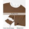 imageZESICA Womens Long Sleeve Ruffle Sweaters 2025 Fall Crewneck Color Block Slim Fit Basic Casual Knit Pullover Sweater TopsBrown