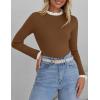 imageZESICA Womens Long Sleeve Ruffle Sweaters 2025 Fall Crewneck Color Block Slim Fit Basic Casual Knit Pullover Sweater TopsBrown