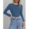 imageZESICA Womens Long Sleeve Ruffle Sweaters 2025 Fall Crewneck Color Block Slim Fit Basic Casual Knit Pullover Sweater TopsDusty Blue