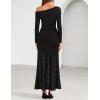 imageZESICA Womens Off Shoulder Cocktail Maxi Dresses 2025 Fall Long Sleeve Bodycon Ruched Lace Wedding Guest Party DressBlack