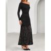 imageZESICA Womens Off Shoulder Cocktail Maxi Dresses 2025 Fall Long Sleeve Bodycon Ruched Lace Wedding Guest Party DressBlack