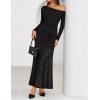 imageZESICA Womens Off Shoulder Cocktail Maxi Dresses 2025 Fall Long Sleeve Bodycon Ruched Lace Wedding Guest Party DressBlack