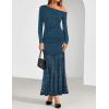 imageZESICA Womens Off Shoulder Cocktail Maxi Dresses 2025 Fall Long Sleeve Bodycon Ruched Lace Wedding Guest Party DressBlue