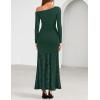 imageZESICA Womens Off Shoulder Cocktail Maxi Dresses 2025 Fall Long Sleeve Bodycon Ruched Lace Wedding Guest Party DressGreen