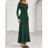 imageZESICA Womens Off Shoulder Cocktail Maxi Dresses 2025 Fall Long Sleeve Bodycon Ruched Lace Wedding Guest Party DressGreen