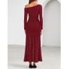 imageZESICA Womens Off Shoulder Cocktail Maxi Dresses 2025 Fall Long Sleeve Bodycon Ruched Lace Wedding Guest Party DressRed