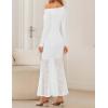 imageZESICA Womens Off Shoulder Cocktail Maxi Dresses 2025 Fall Long Sleeve Bodycon Ruched Lace Wedding Guest Party DressWhite