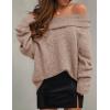 imageZESICA Womens Off The Shoulder Fall Sweaters Oversized Long Sleeve Pullover Tops 2025 Fashion Outfit ClothesApricot